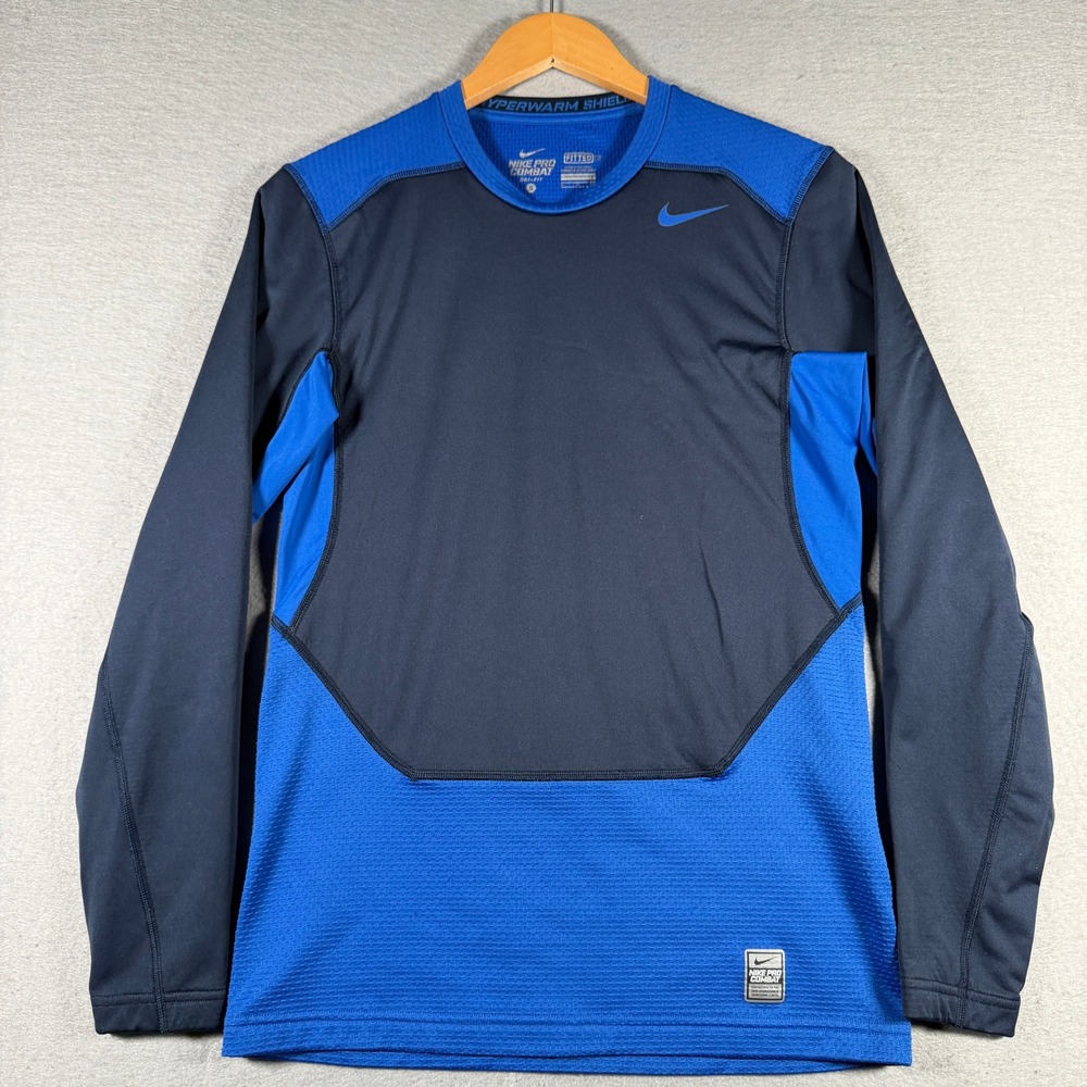 Nike Pro Combat Hyperwarm Shield Men Blue Navy Dri-Fit Training Top Small 635270